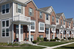Row of brick townhouses with home loans